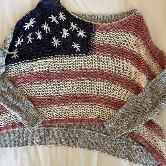 Free People Sweaters - Free People Open-Knit American Flag Sweater in Navy, Red & White